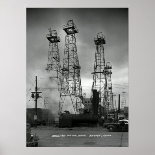 RESIDENTIAL OIL DRILLING in KILGORE TEXAS c. 1935 Poster
