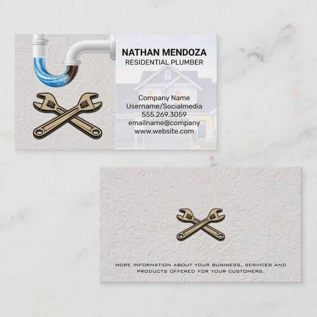Residential Plumber | Clogged Pipes | Wrenches Business Card (Front/Back)