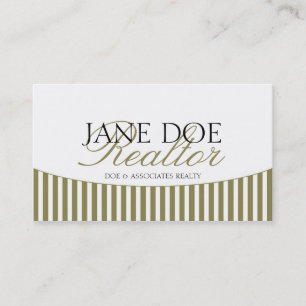 Residential Realtor Gold Script Stripes White Business Card