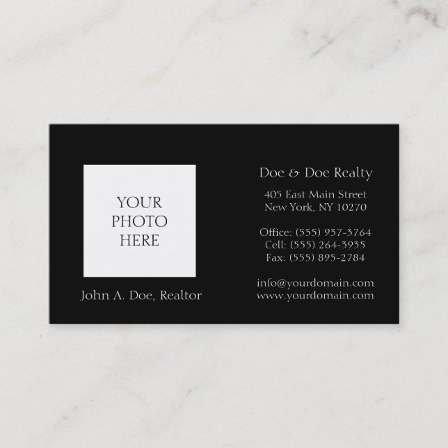 Residential Realtor Head Shot Classic Black Business Card (Front)