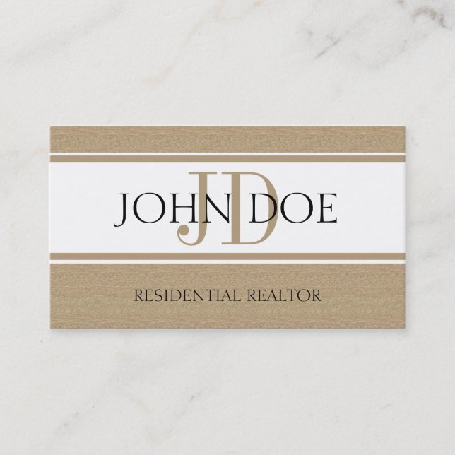 Residential Realtor Real Estate Monogram Dark Tan Business Card (Front)