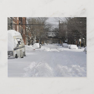 Residential urban (city) street on sunny winter postcard