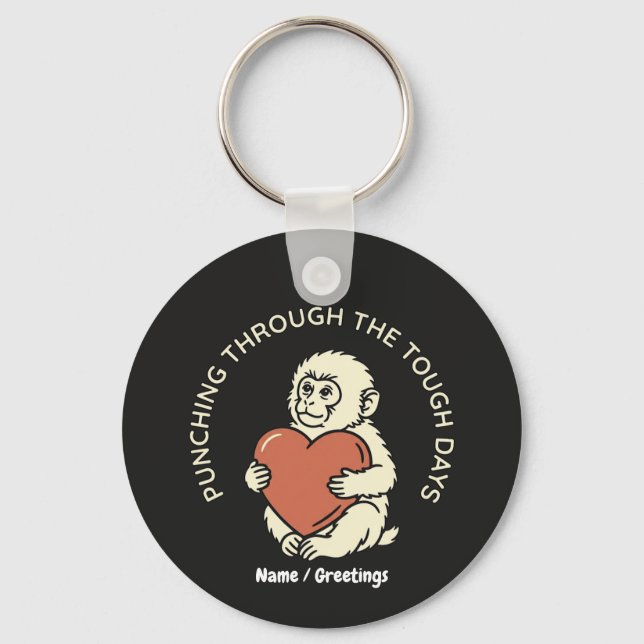 Resilient Baby Monkey & Heart Punching Through  Key Ring (Front)