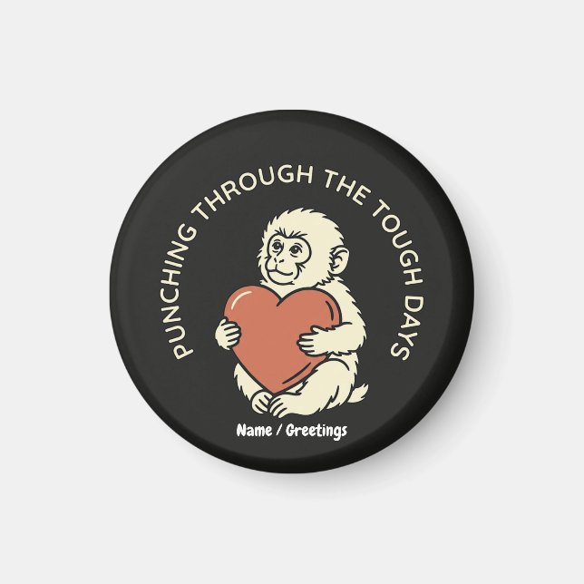 Resilient Baby Monkey & Heart Punching Through  Magnet (Front)