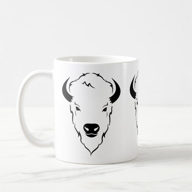 Resilient Power: Wild Buffalo Head Stencil Art Coffee Mug (Left)