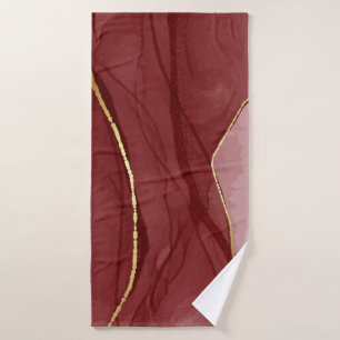 Resin art, dark red marsala abstract background. E Bath Towel