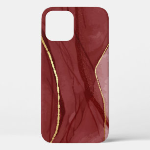 Resin art, dark red marsala abstract background. E iPhone 12 Case
