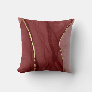 Resin art, dark red marsala abstract background. E Cushion