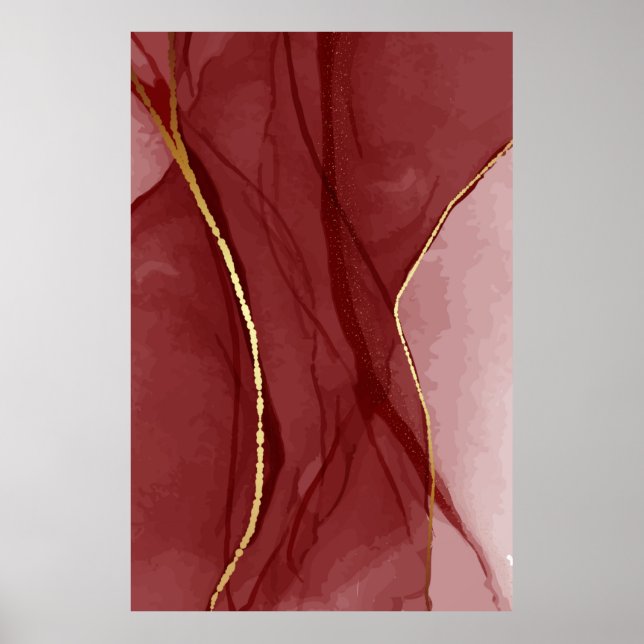 Resin art, dark red marsala abstract background. E Poster (Front)