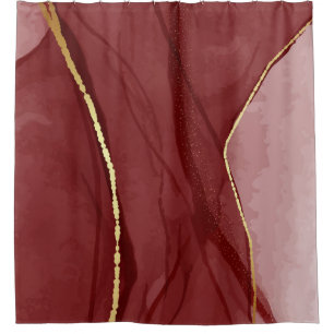 Resin art, dark red marsala abstract background. E Shower Curtain