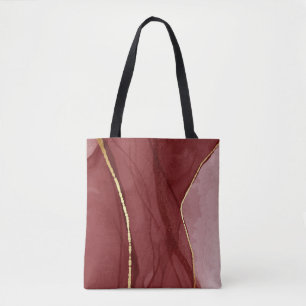 Resin art, dark red marsala abstract background. E Tote Bag