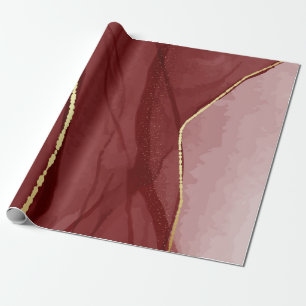 Resin art, dark red marsala abstract background. E Wrapping Paper