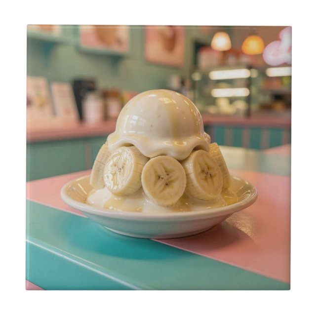 Resin Banana Sundae | Retro Ice Cream Shop Ceramic Tile (Front)