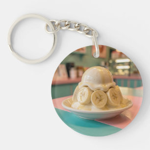Resin Banana Sundae   Retro Ice Cream Shop Key Ring