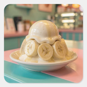 Resin Banana Sundae   Retro Ice Cream Shop Square Sticker