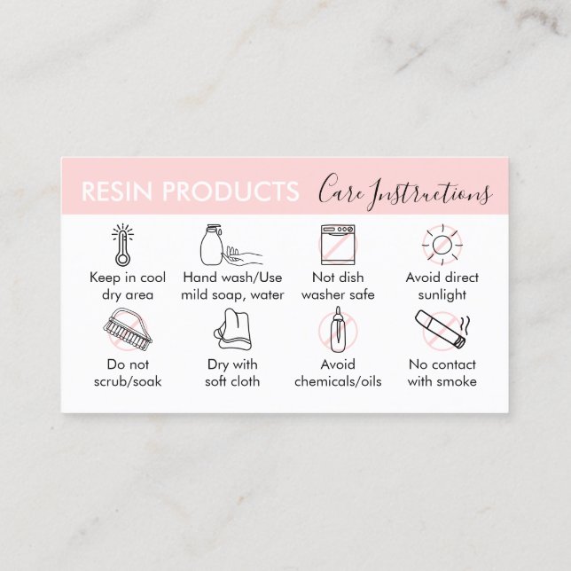 Resin Products Care Instructions Business Card (Back)