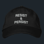 Resist and Persist political protest Embroidered Hat<br><div class="desc">Show that you won't give in to tyranny and inspire others to protest by wearing a baseball cap featuring the words "Resist & Persist" embroidered in bold white text on a black background. Hats are available in other colours in the sidebar. To see the design Resist and Persist on other...</div>