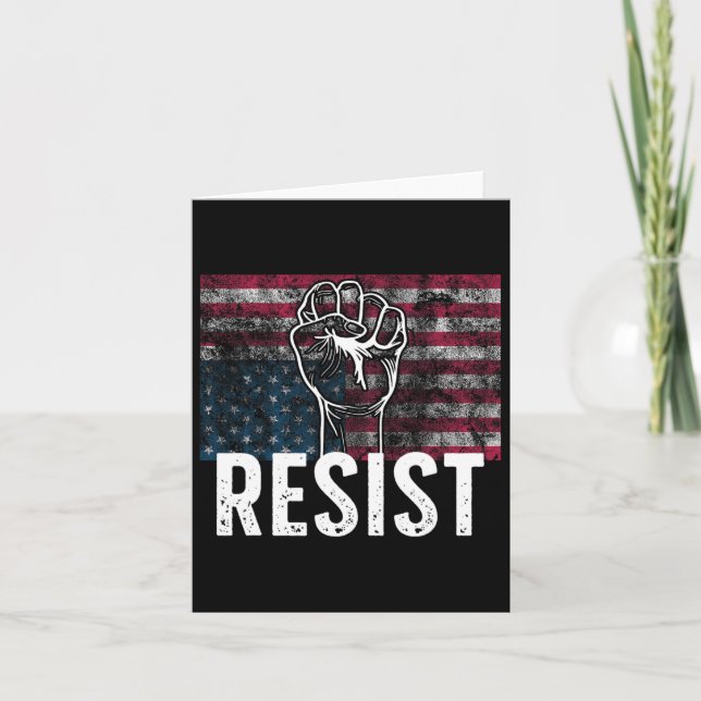 Resist Distressed Upside Down American Flag Usa  Card (Front)