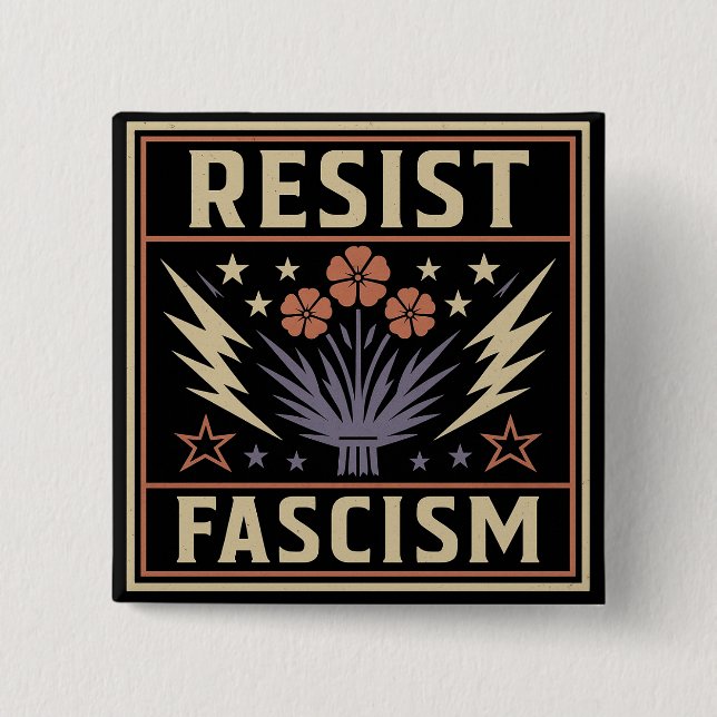 RESIST FASCISM 15 CM SQUARE BADGE (Front)
