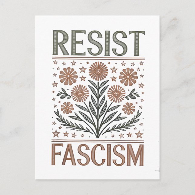 Resist Fascism Floral Transgender LGBTQ Anti-Trump Holiday Postcard (Front)