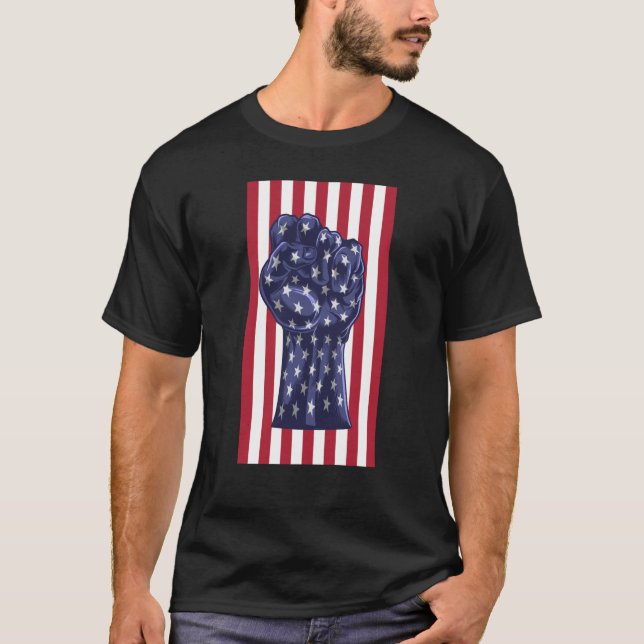 Resist Fist American Flag Activism Rise Up T-Shirt (Front)