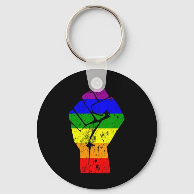 Resist Fist Rainbow Flag Gay Pride  Key Ring (Front)
