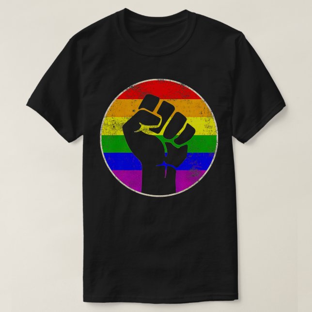 Resist Fist Rainbow Lesbian Gay LGB Strength Power T-Shirt (Design Front)