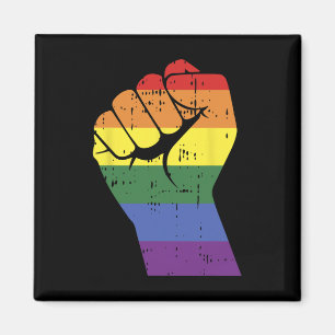 Resist Fist Retro Rainbow Hand Gay Lgbt Pride Supp Magnet