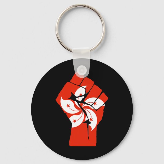 Resist Fist With Hong Kong Flag  Key Ring (Front)