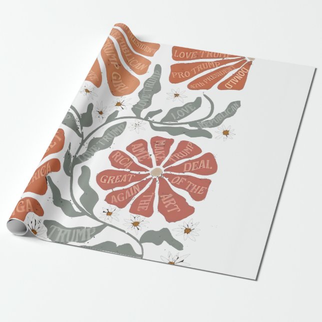 RESIST Floral Anti Trump Political Protest Wrapping Paper (Unrolled)