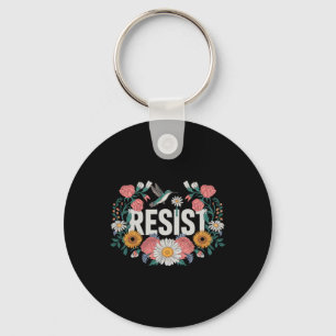Resist Floral Resistance Activists Feminists Retro Key Ring