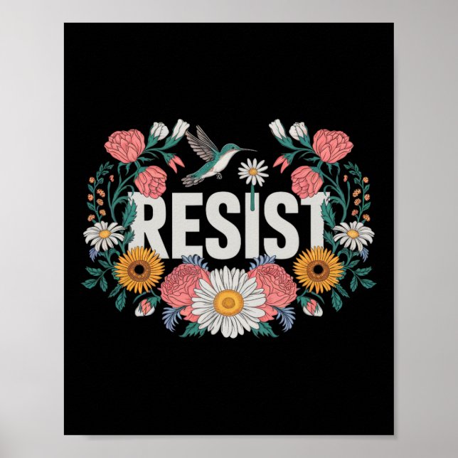 Resist Floral Resistance Activists Feminists Retro Poster (Front)