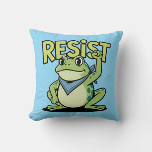 Resist Frog Cute Activism Cartoon with Raised Fist Cushion