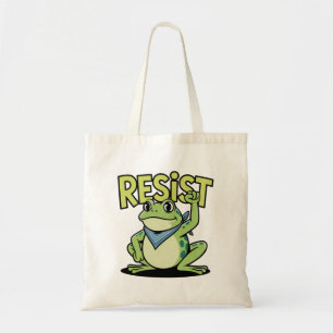 Resist Frog Cute Activism Cartoon with Raised Fist Tote Bag