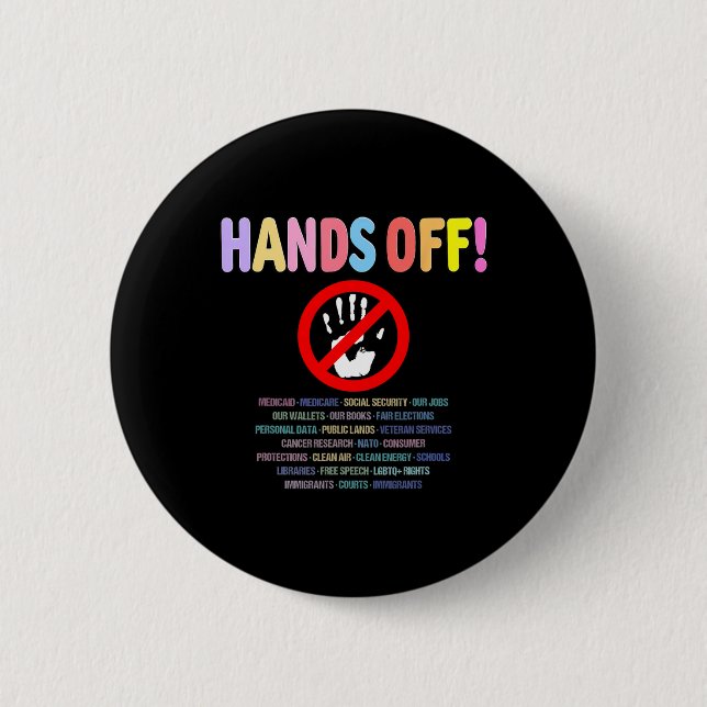 Resist Hands Off Protest 2025  6 Cm Round Badge (Front)
