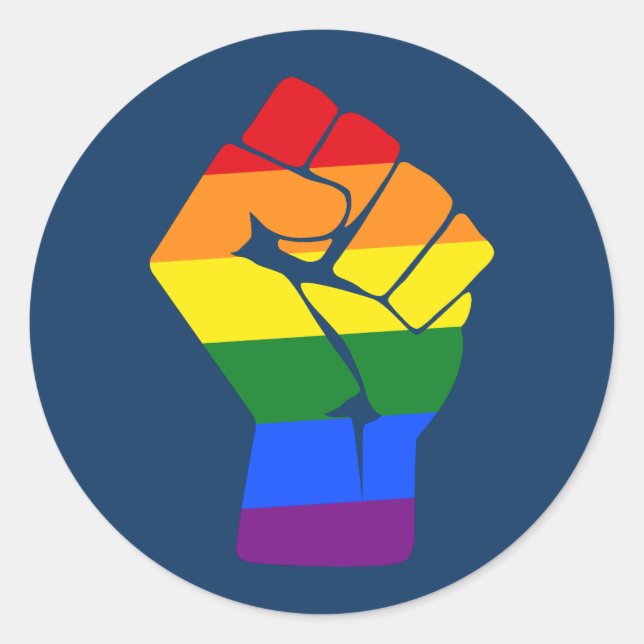 #Resist LGBT Rainbow Raised Fist Protest Classic Round Sticker (Front)