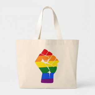#Resist LGBT Rainbow Raised Fist Protest Large Tote Bag
