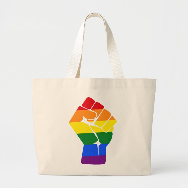 #Resist LGBT Rainbow Raised Fist Protest Large Tote Bag (Front)