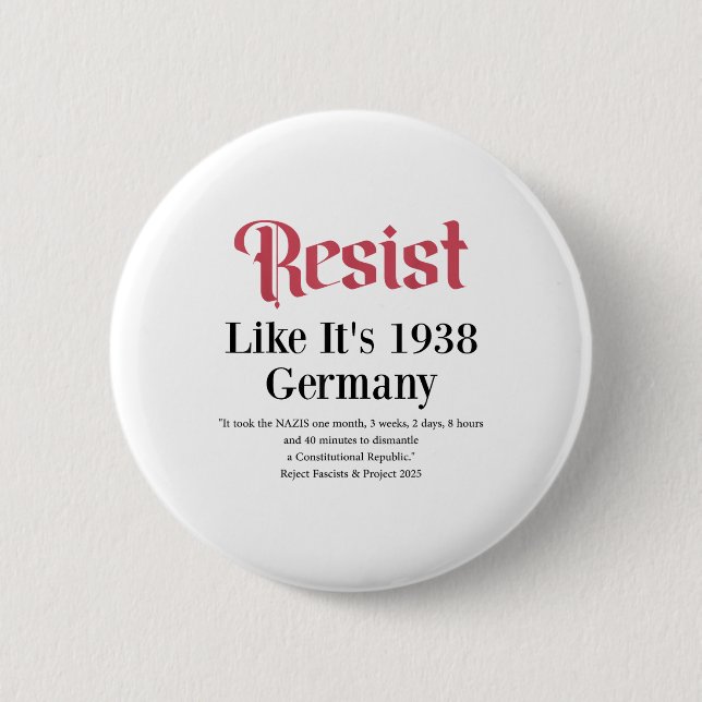 Resist Like Its 1938 Germany  6 Cm Round Badge (Front)