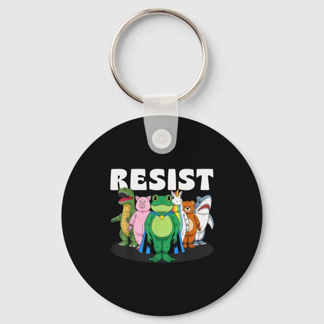 Resist No King Rtland Frog Costume Activists Group Key Ring (Front)