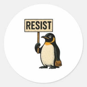 Resist Penguin Activism Graphic Design 2 Classic Round Sticker