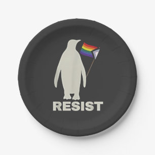Resist Penguin Against Tariffs LGBT Anti Trump Paper Plate