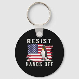 Resist Penguin Hands Off Funny Us Flag Key Ring