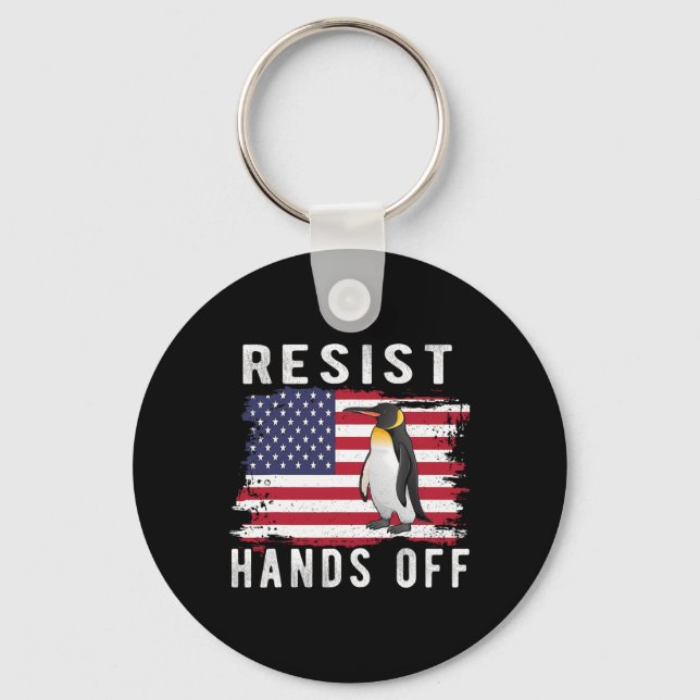 Resist Penguin Hands Off Funny Us Flag  Key Ring (Front)