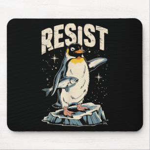 Resist Penguin Holding Fish Funny Protest Vintage Mouse Pad