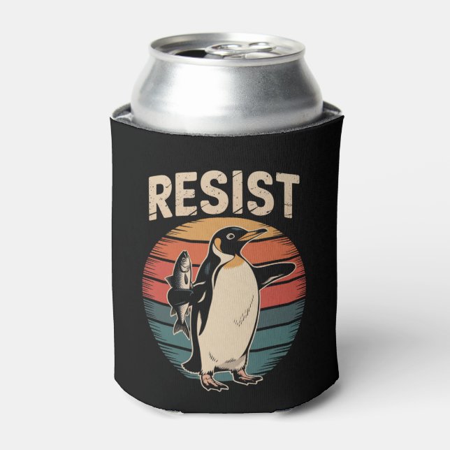 Resist Penguins Activism Protest Tariffs Retro Can Cooler (Can Front)