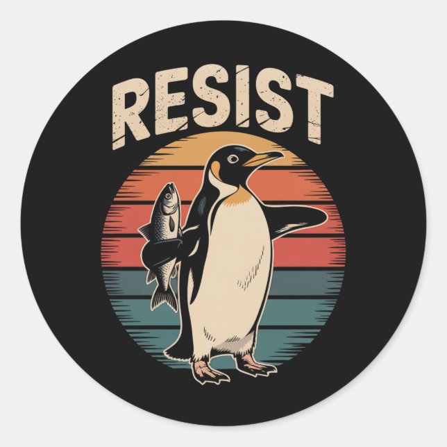 Resist Penguins Activism Protest Tariffs Retro Classic Round Sticker (Front)