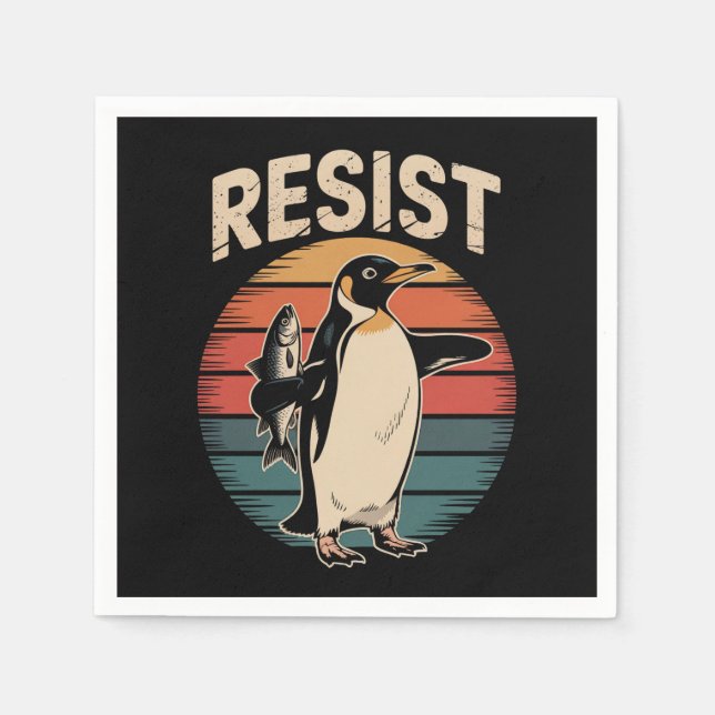 Resist Penguins Activism Protest Tariffs Retro Napkin (Front)