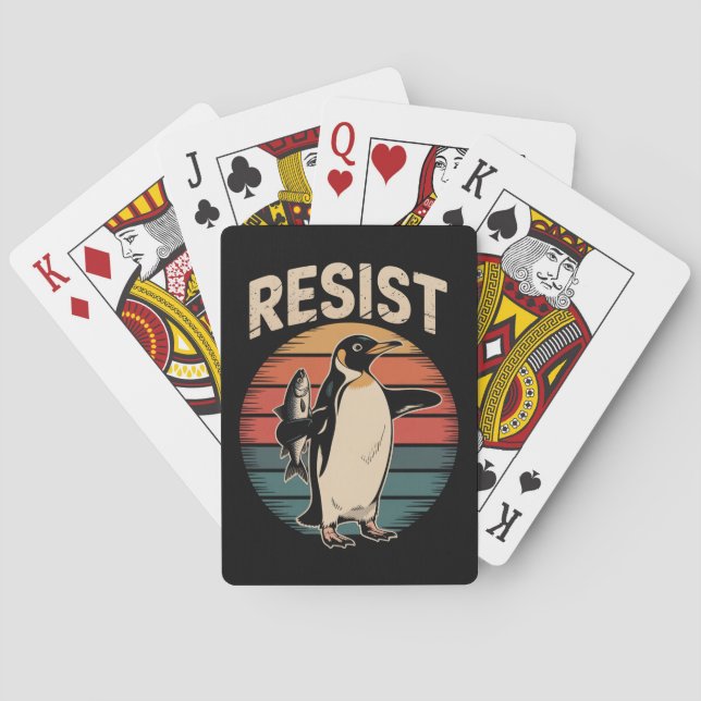 Resist Penguins Activism Protest Tariffs Retro Playing Cards (Back)