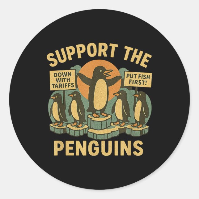 Resist Penguins Against Tariffs Retro  Classic Round Sticker (Front)